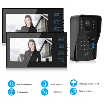 

Door Bell Camera 7in Video Doorbell Password Card Doorphone 2 Monitors Night Vision Intercom 100-240V