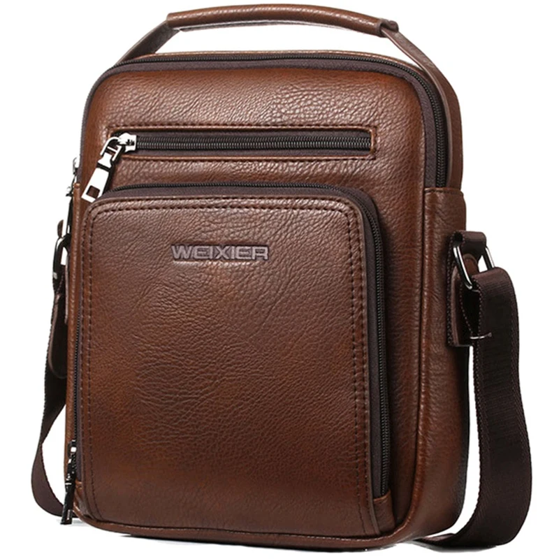 WEIXIER, повседневные мужские сумки через плечо из искусственной кожи, сумка-мессенджер, дизайнерская мужская сумка, топ, мужские сумки на плечо(коричневые