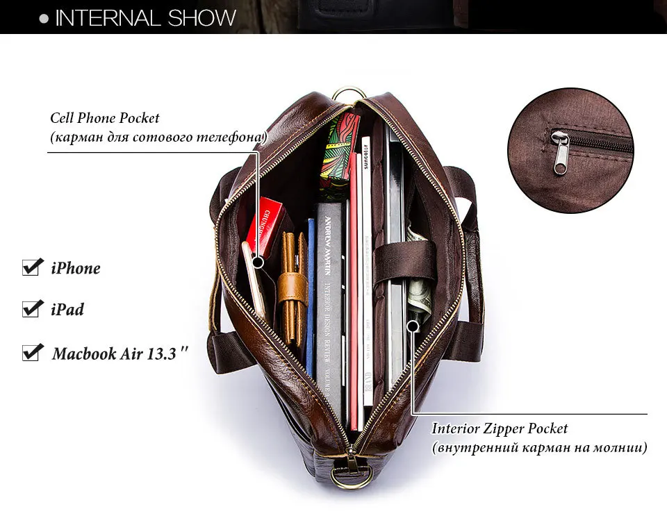 Leather men‘s Briefcase men laptop male messenger bag Handbag Satchel Portfolio Bussiness Bag