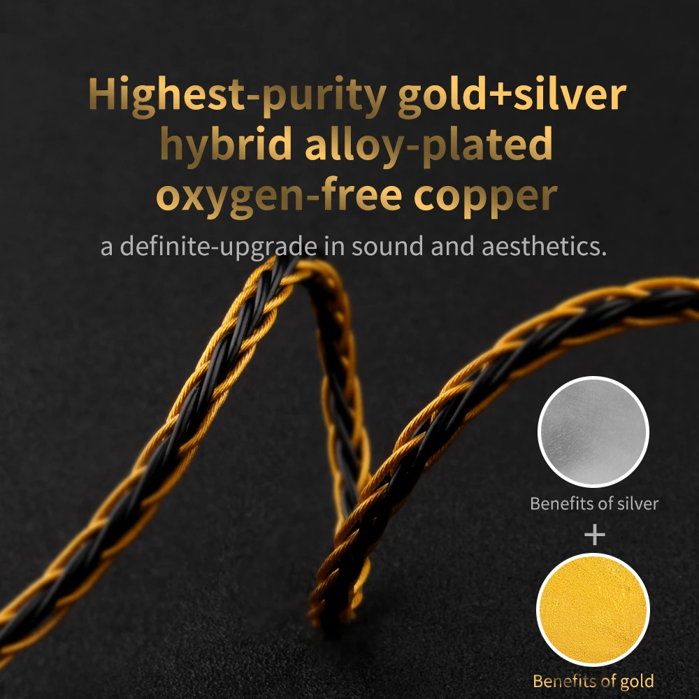 0 75 MMCX TRN T1 8 Cord Gold Silver Mixed Plated Upgrade Cable Stereo Audio Headphone Wire for TRN V90 IM2 V80 V30 V60 X6 AS10