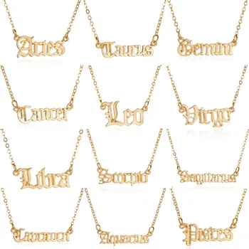 

Fashion Creativity European Necklace Jewelry Girls Twelve Constellation Alloy Zodiac English Letter Alphabet Necklaces For Women