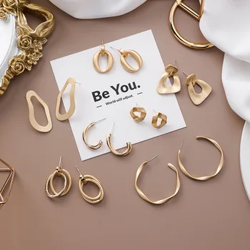 

Simple Gold Irregular Bump Geometry Earrings Cool Design Matte Popular Fashion Circle Ellipse Ear Stud Women's