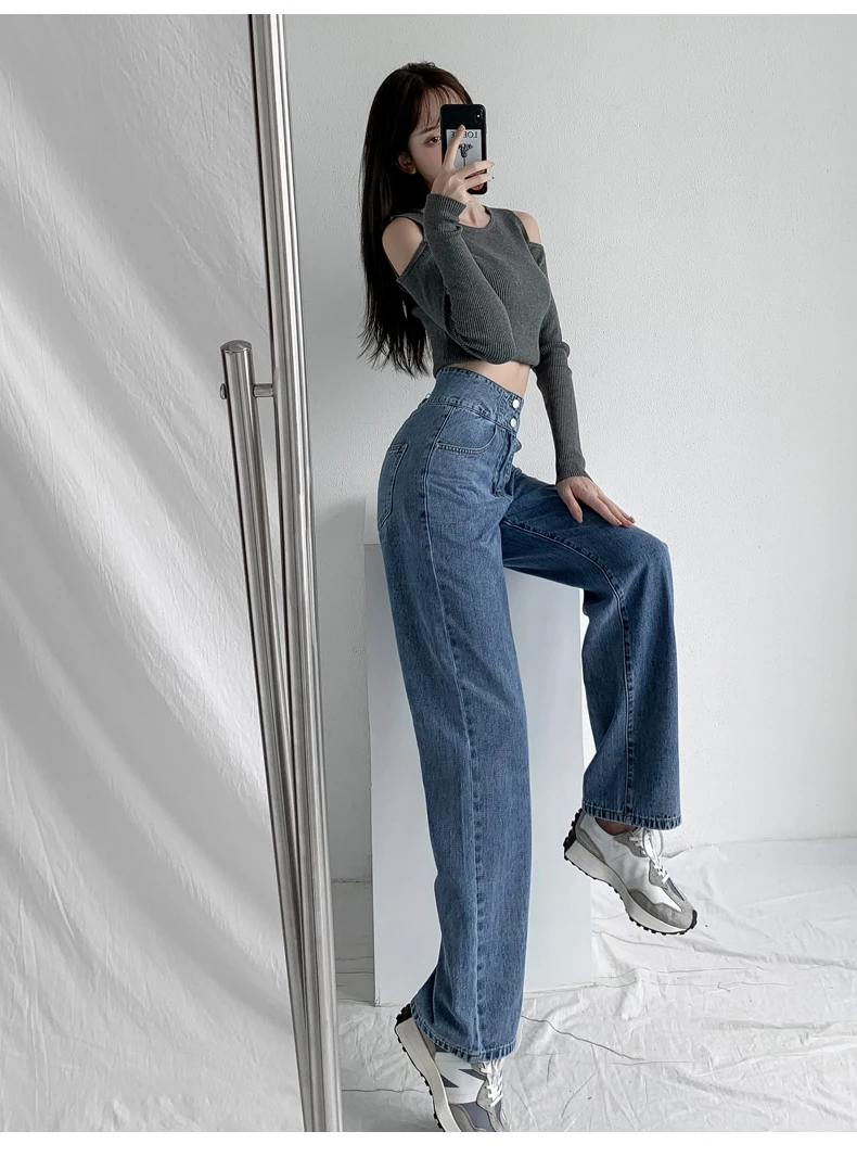 blue jeans ZOENOVA Casual Fashion Straight Leg Women's Jeans Denim Bottom Y2K Harajuku Boyfriend Long High Waist Baggy Jean Fall Pants Blue topshop jeans