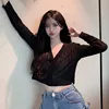 Women's Solid Color Blouse Long Sleeve V-Neck Thin  Button Up Knitted Cardigan Shirt Tops 2020 6