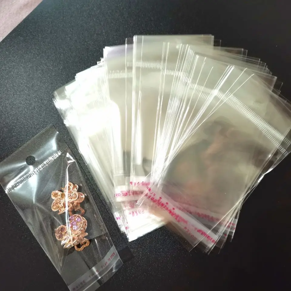 선물용 자체 접착 OPP 가방, 투명 플라스틱 포장 가방, 작은 가방, 두꺼운 투명 보석 디스플레이, 500 개