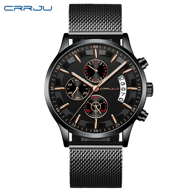 M Black rose Новинка CRRJU, модные мужские часы, Топ бренд, Роскошные Кварцевые часы, мужские повседневные водонепроницаемые спортивные наручные часы, Relogio Masculino - Цвет: M Black rose