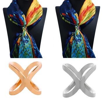 

Women Silk Chiffon Scarf Clip Ring Holder Wedding Party Cross Buckle
