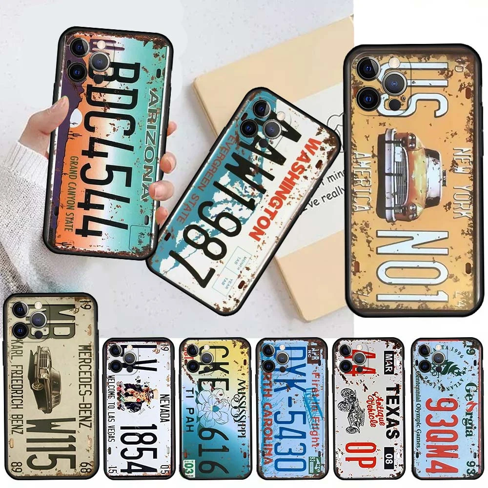 iphone 13 pro phone case Retro License Plate Number Case For Apple iPhone 11 13 12 Pro 7 XR X XS Max 8 6 6S Plus 5 5S SE 2020 13Pro Black Phone Cover iphone 13 pro max case clear