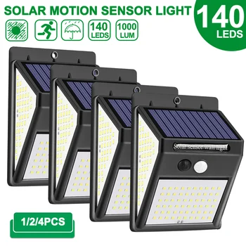 

1/2/4pcs 140 LED Outdoor Solar Light PIR Motion Sensor Wall Light Waterproof Solar Lamp Solar Powered Sunlight Garden Decoration
