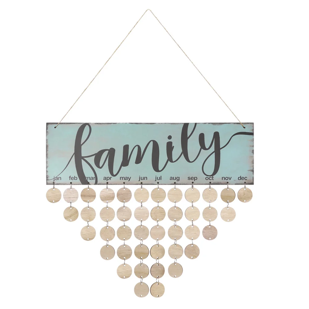 FAMILY Birthday Board Hanging Plaque DIY Wooden Calendar Reminder Home Wall Decor (Colorful 1 Rope 50 Round | Дом и сад