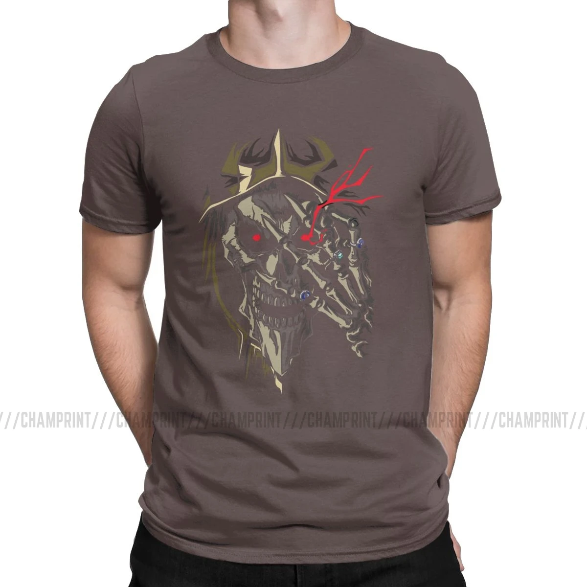 Overlord аниме Ainz Ooal платье футболки для мужчин хипстер хлопок тройники Crewneck футболки с коротким рукавом Оригинальная одежда - Цвет: Коричневый