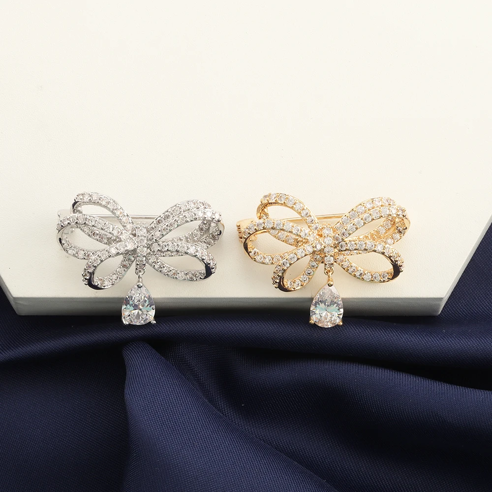 Bowknot High Quality Butterfly Brooch for Women Lovely Gift for Girl Party Small Fashion Shiny Zircon Brooch Popular Team Gift