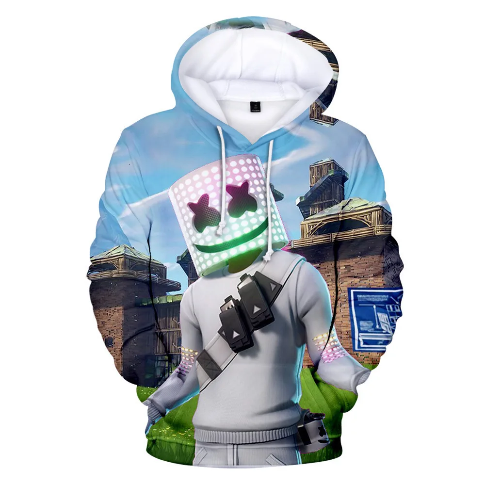 

2019 3D Digital Printing Hooded Adult New Marshmello Costume Dj Sweatershirt Marshmallow Sweatershirts Hundred DJ Hoodies