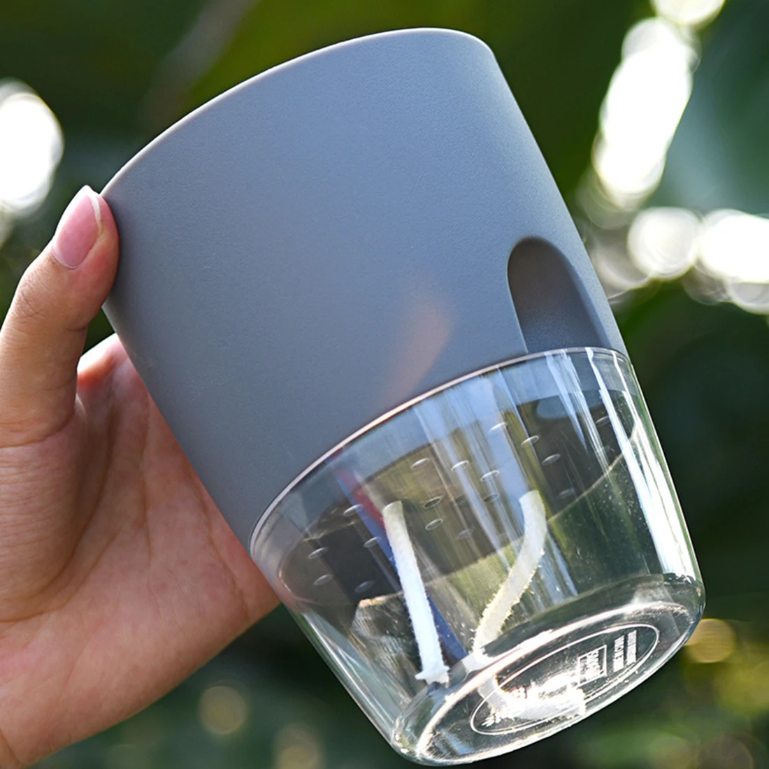 4/6/10Pcs 2 Tiers Creative Self Auto Irrigate Watering Planter Modern Storing Water Flower Pot - Grey + Transparent A709