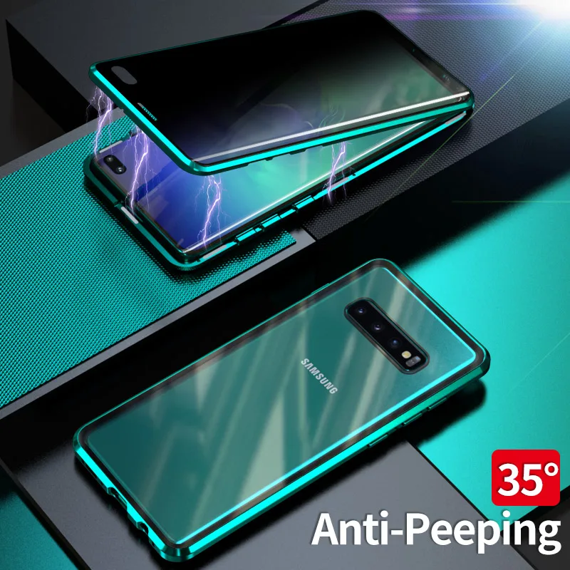 Магнитный чехол для samsung Galaxy S10 S9 S8 Plus, магнитный металлический двухсторонний чехол из закаленного стекла для samsung S10 Plus