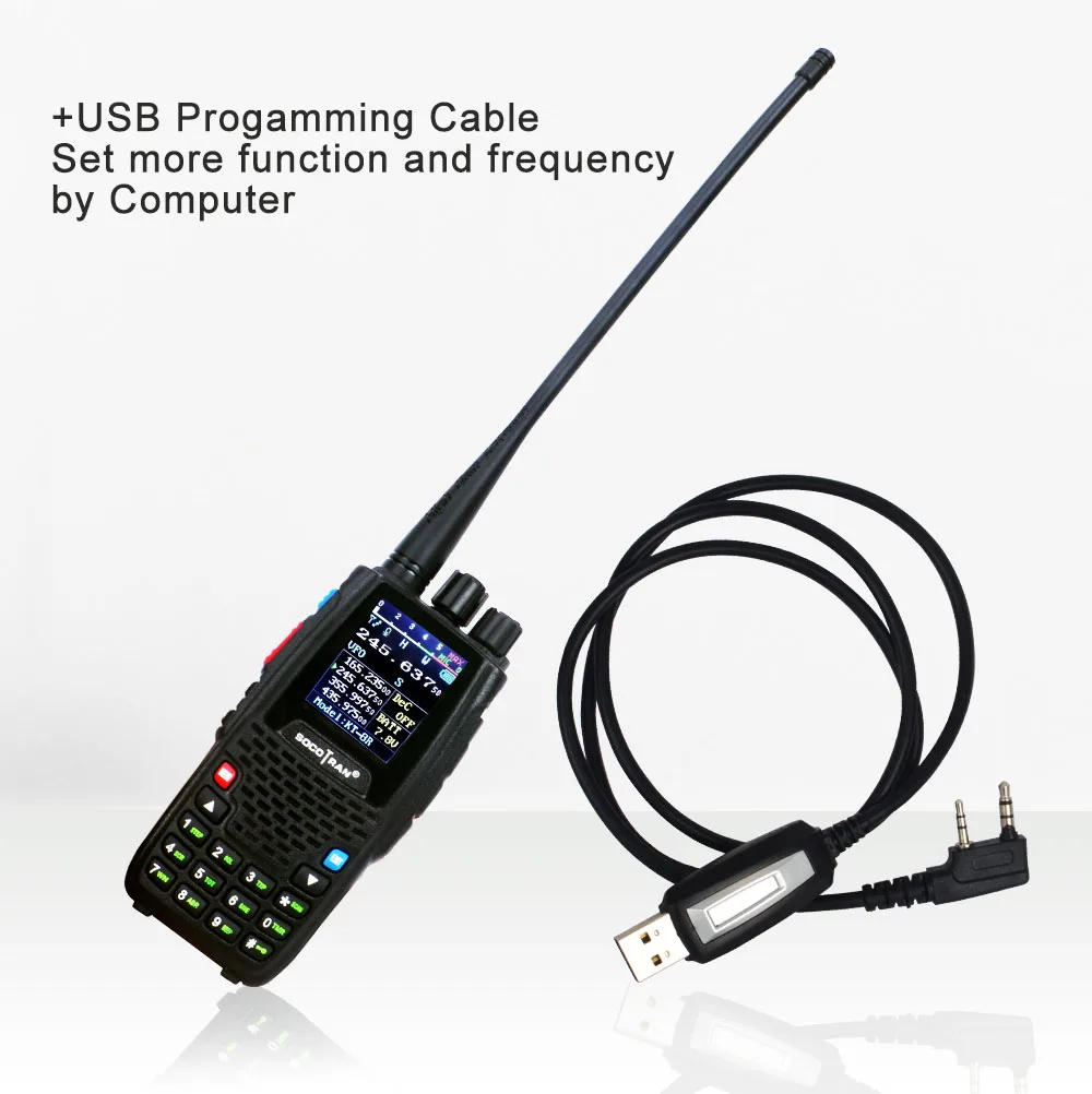 KT-8R with Cable KT-8R Quad Band Walkie Talkie UHF VHF 136-147Mhz 400-470mhz 220-270mh 350-390mhz ручной 5W UV двухстороннее радио цветной дисплей - Цвет: KT-8R with Cable