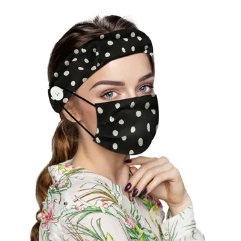 

Mascarilla Personal Health Care Women Black And White Dots Washable And Reusable Mask Plus Button Headband Set Reusable Masks
