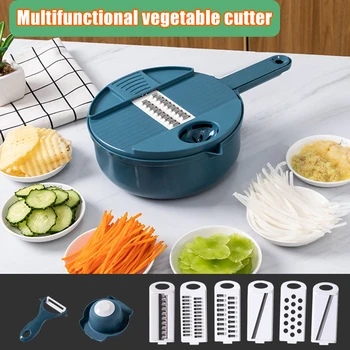

Hot Multifunctional Vegetable Slicer Kitchen Tools Vegetables Chopper Shredder Grater with Drain Basket Vegetable Cutter D6