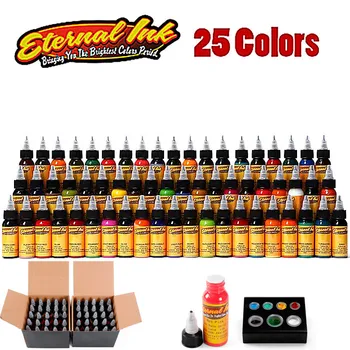 

Tinta de tatuaje profesional permanente 25 Color 1oz / 30ml botella textura delicada tinta de tatuaje duradera conjunto de pigme
