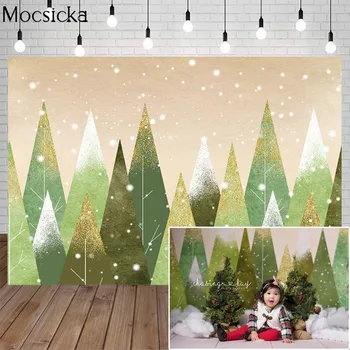 

Mocsicka Christmas Photography Background Winter Snowflakes Abstract Pine Tree Golden Glitter Backdrop Decoration Props Studio