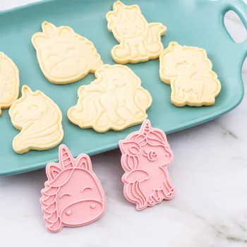 

unicorn Pony Set of Cookie Cutters 3d Cartoon Mold Plastic Pressing Fun Baking Molding Unicorn Cookie Mould