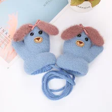 Детские зимние теплые бархатные толстые перчатки для маленьких девочек и мальчиков, кашемировые вязаные перчатки с подвеской в виде собаки, Детская рукавица, перчатки для детей от 0 до 3 лет