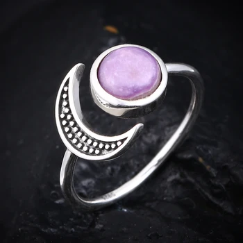 

Original Design Moon Shape Adjustable Open Ring Natural Charoite Beads Female Fashion 925 Silver Jewelry Wedding Ring Wholesale