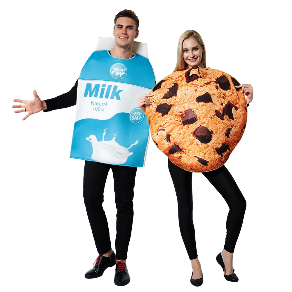Milk and cookies Карнавальные, вечерние, забавные костюмы для костюмированной вечеринки, Хеллоуина, для взрослых, рождественское, семейное нарядное платье, праздничная одежда для детей с изображением пиццы и хот-дога - Цвет: Milk and cookies