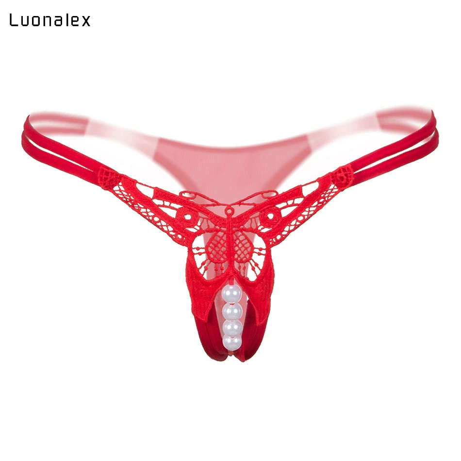 

Luonalex Women's Pants Open Crotch Sexy Pearl Temptation Thongs Butterfly Erotic Lingerie G String Crotchless Briefs Panties Sex