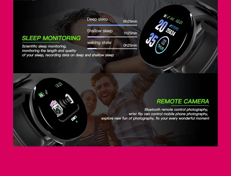 Смарт-часы для мужчин D18 монитор сердечного ритма кровяное давление Smartwatch для женщин водонепроницаемый спортивный фитнес-трекер часы PK D13 дропшиппинг