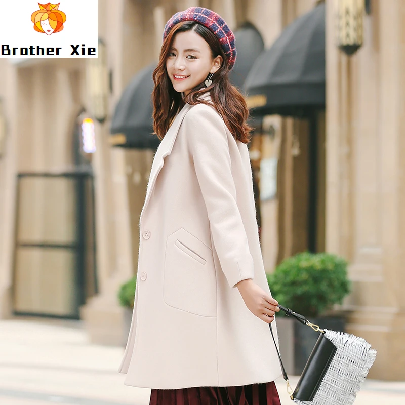 

Wool jacket Female Autumn and Winter New Korean version of long student warm cloth overcoat for self-cultivation