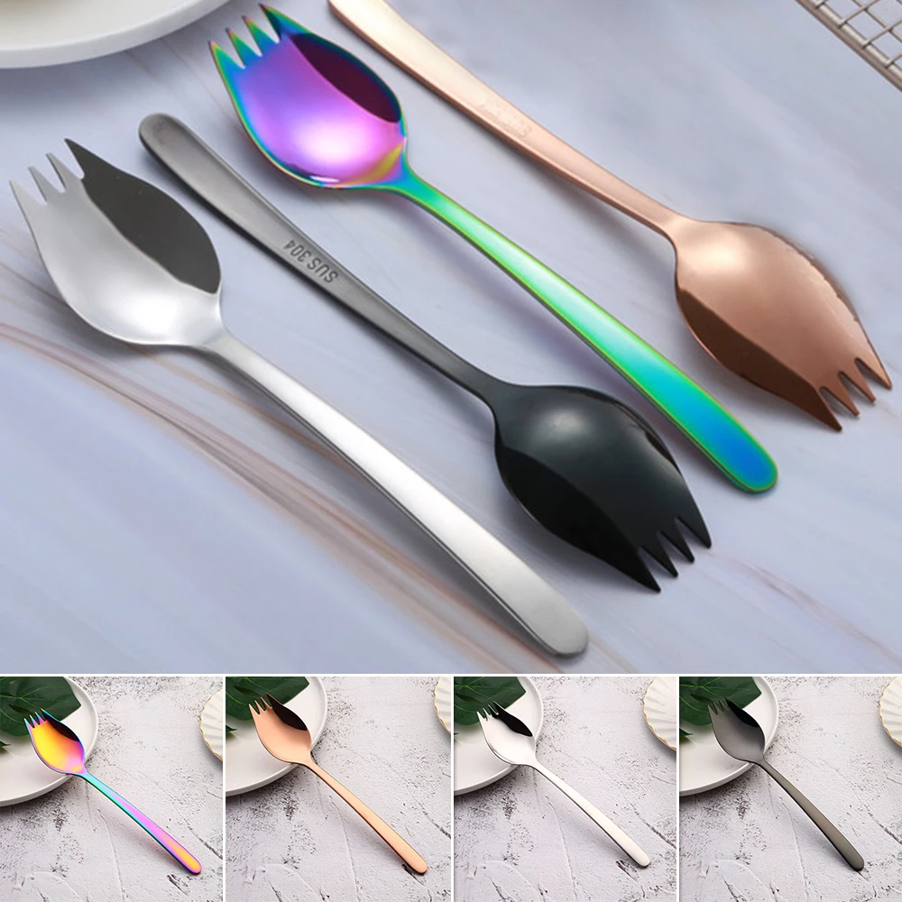 2 в 1 открытый нержавеющей стали Spork Ложка Кемпинг альпинизмом вилка Столовые приборы Инструмент