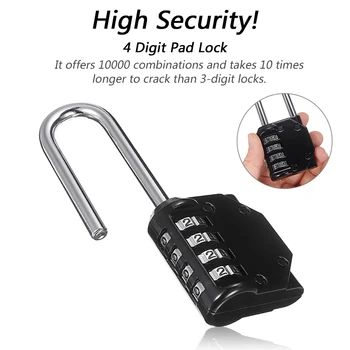 

Heavy Duty 4 Digit Combination Lock Weatherproof Security Padlock Outdoor Safely Code Lock With Extra Long Shackle Loop