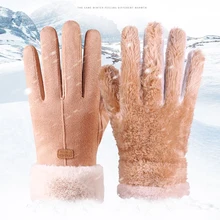 2021 nova moda feminina luvas outono inverno bonito peludo quente luvas dedo cheio luvas meninas ao ar livre esporte feminino tela