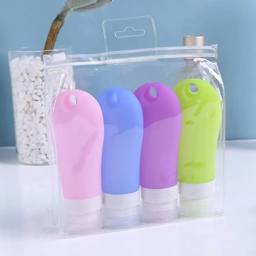 4Pcs 38/60/90ml Refillable Travel Bottle Silicone Press Bottle Hanging