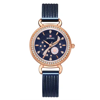 

Luxury Flower Design Rhinestone Ladies Watch Charm Stainless Steel Mesh Band Analog Quartz Rose Gold Watch For Women Montre