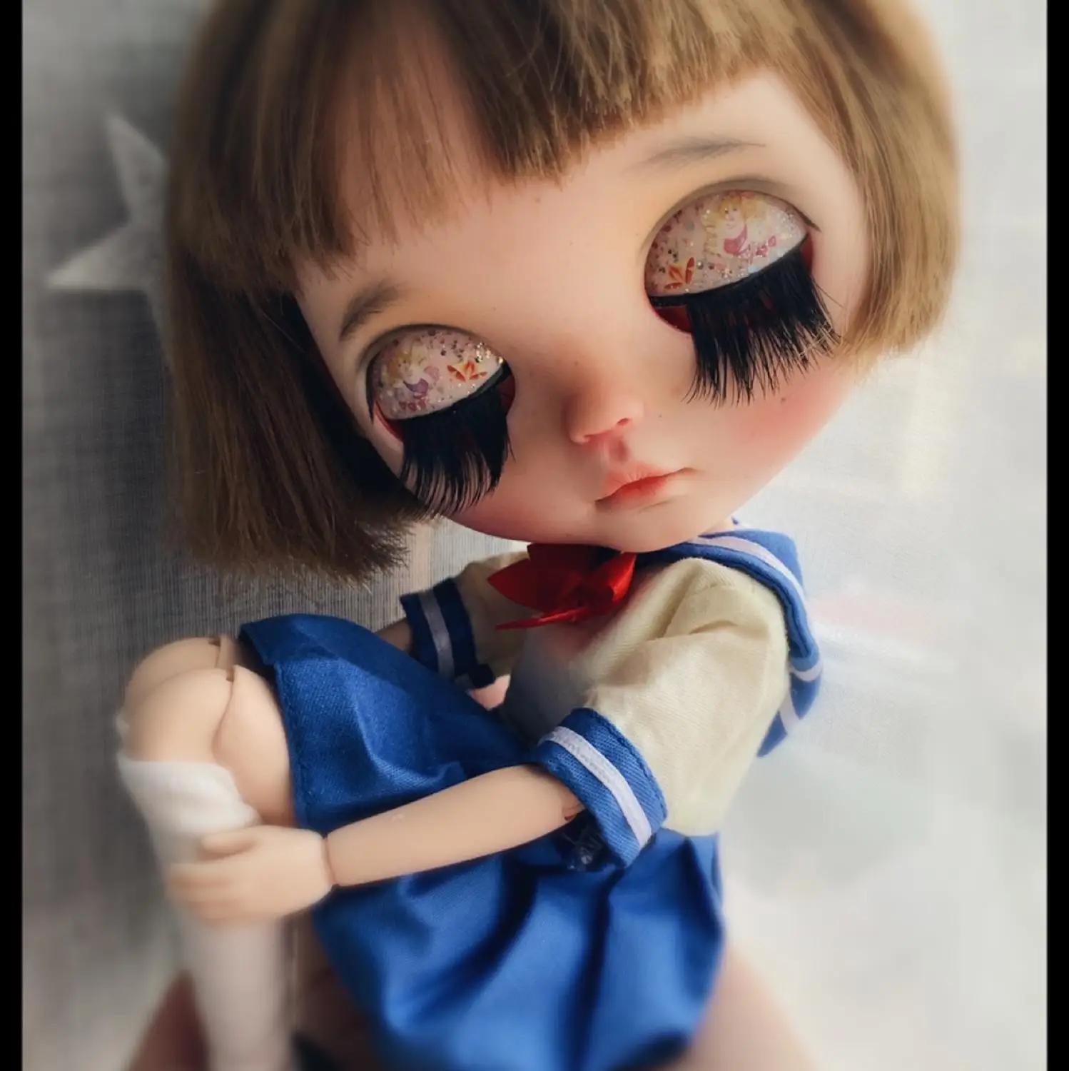 

ICY 19 joint blyth doll with makeup face white skin DIY Cute girl with short hair student makeup