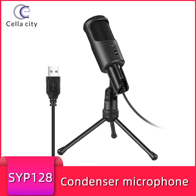 USB конденсаторный микрофон CELLA CITY, потоковый проводной микрофон для ПК и игр, профессиональное записывающее оборудование, настольный микрофон