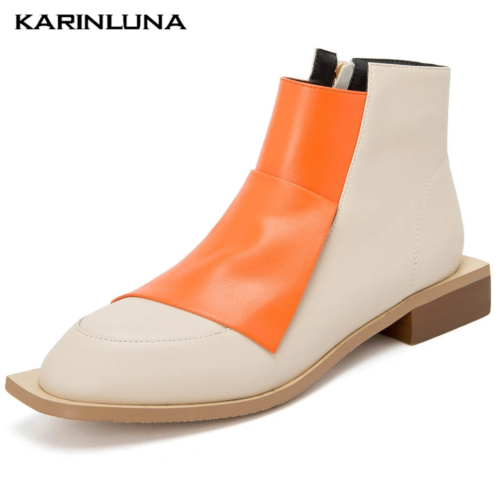 

Karinluna 2019 Brand Newer INS HOT Genuine Leather Fashion Woman Shoes Boots Women Patchwork Ankle Boots Female