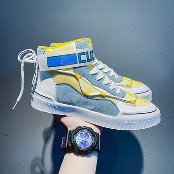 

Autumn Korean style middle cut casual sneakers Shoes Lightweight Breathable Youth Men's Cloth Shoes Pedal Casual Board Shoes