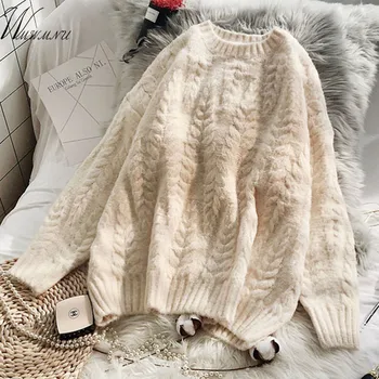 

Women Winter Loose Elegant Knitted Stretch Sweaters Autumn Long Sleeve Casual Warm Sweaters Female Plus Size O-Neck Pullover