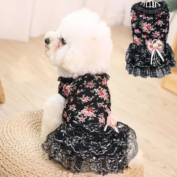 

Black Floral Dress Lace Princess Tutu Shirt Clothes For Girls Summer Hoodie Vest Skirt For Small Medium Dogs Poodle XS,S,M,L,XL