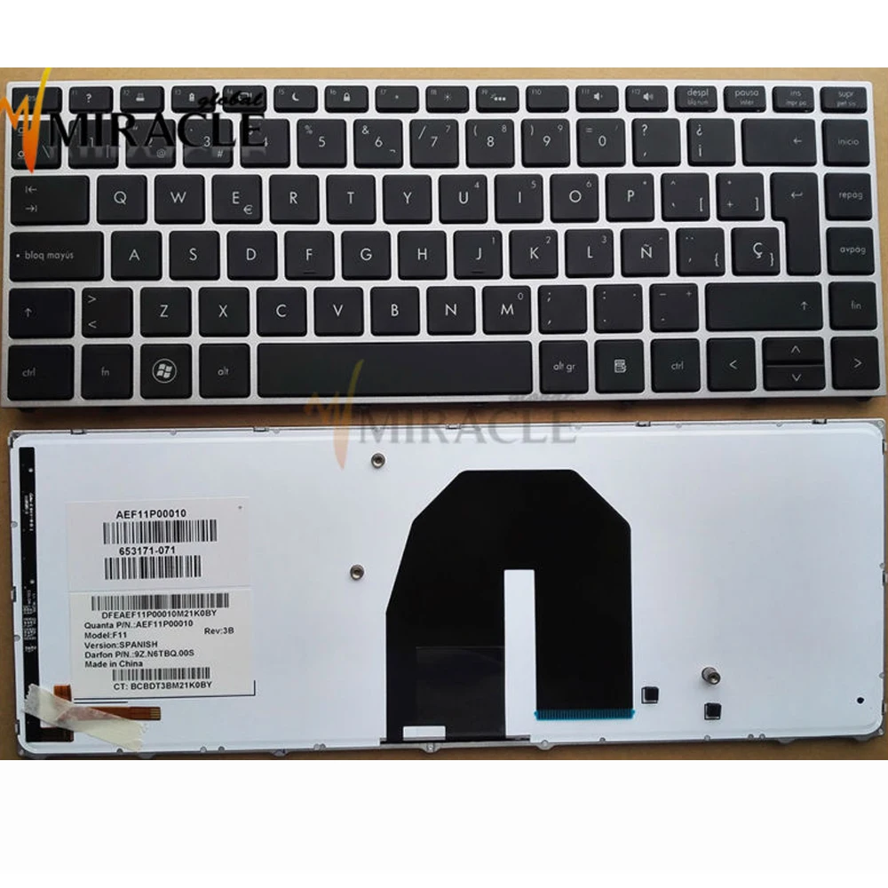 Клавиатура для ноутбука HP Probook 5330 5330M серебряная рамка с подсветкой SP Spanish ES LA layout