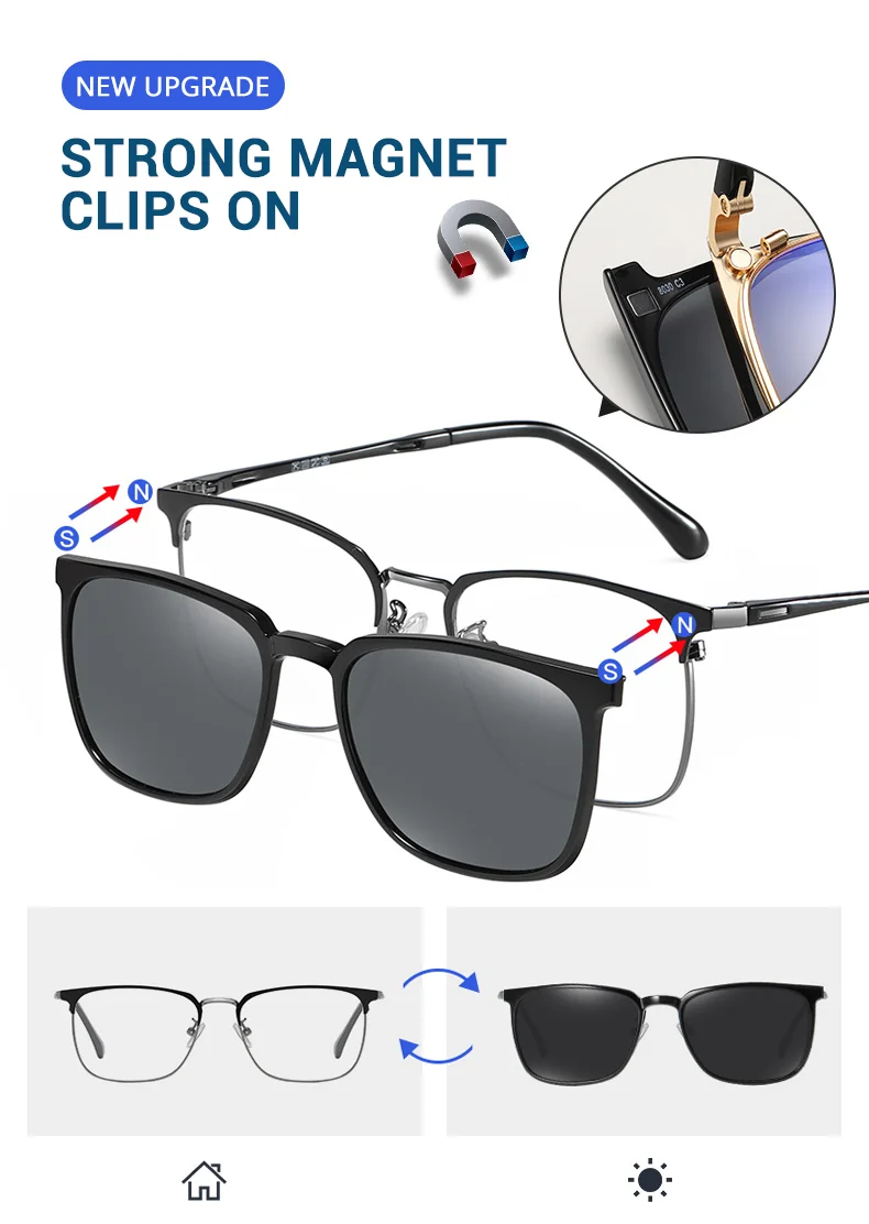 TWO Oclock Clip On Glasses Frames Magnetic Sunglass Clips Polar Optics Men 2 In 1 TR90 Sun Glasses Women Optical 0 Degree Z8030