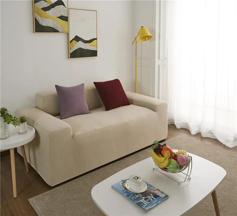 Универсальный Водонепроницаемый Чехол для дивана, однотонный плотный флисовый чехол для дивана, эластичный, все включено, секционный чехол для гостиной - Цвет: Beige