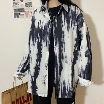 

Couple Clothes Men Women Long Sleeve Loose Tie-dyed Shirt Sunscreen Coat Vintage Streetwear Harajuku Plus Size Shirt Tops 7939