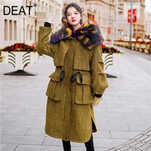 DEAT, для отдыха, отложной воротник, в полоску, длинный рукав, женское, свободное, плюс размер, имбирное, длинное, толстое, шерстяное пальто, зима, Новые Топы TD453