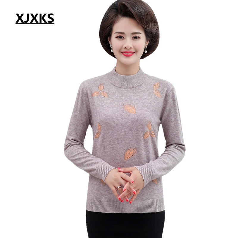 

XJXKS New 2019 Autumn Winter Clothes Women Pull Femme Hiver Plus Size Knitted Jumper Big Size Middle-aged Women Sweater