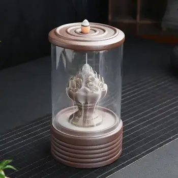 

Backflow Incense Burner With Acrylic Cup Ceramic Furnace Aroma Tower Incense Censer Mountain River Handicraft Incense Holder
