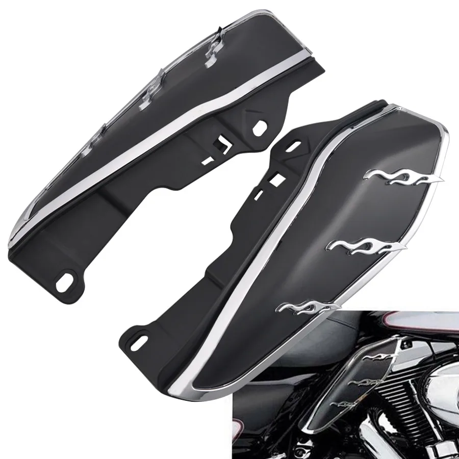 Black Motorcycle Flame Heat Shield Mid-Frame Air Deflector Trim For Harley Touring Road King Electra Street Tri Glide 2009-2016 |